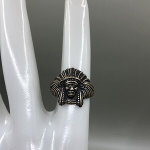 Vintage sterling silver 925 Indian Native American Chief ring sz 5 Statement
